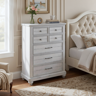 Sunvega Coastal Style Oyster Shell Gray 7-Drawer Chest with Easy Assembly