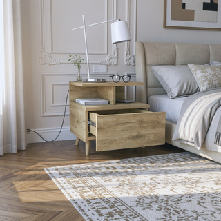 Sunvega Blue Floating Nightstand With Drawer And Shelves For Storage And Decor