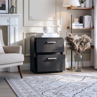 Sunvega White Finish Chequered Nightstand with Two Spacious Drawers