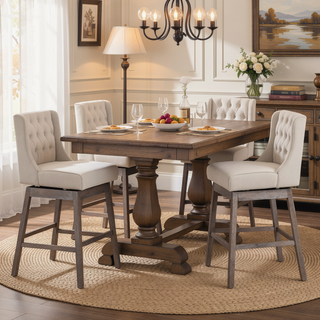 Sunvega Set of Two 180 Degree Swivel Bar Stools with Button Tufted Backs and Footrests