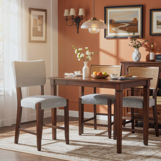 Sunvega 47.5 Inch Faux Marble Top Bar Dining Table with Walnut Legs for Kitchen