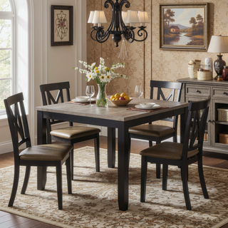 Sunvega Grey and Black Rectangular Dining Table with Extension Leaf for Versatile Dining