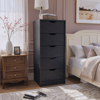 Sunvega White 5 Drawer Tall Dresser with Pull Out System Compact Size