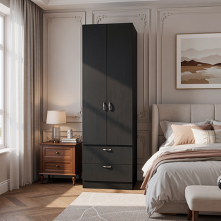 Sunvega Tall Mayer Wardrobe with Two Doors and Two Drawers in Melamine