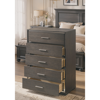 Sunvega Modern Gray Oak Chest with Five Spacious Drawers and Acrylic Trim