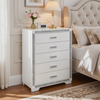 Sunvega White Nightstand with Integrated Speaker Cooler Insert and Glitter Detailing