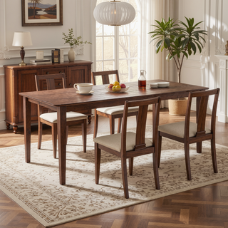 Sunvega Rubberwood Farmhouse Dining Table with Square Legs and Slatted Top