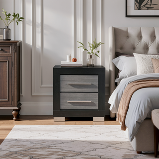 Sunvega Two Toned Black and Grey Nightstand with Spacious Drawers and Block Style Legs