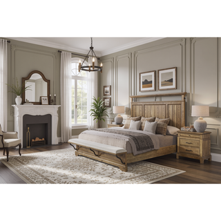 Sunvega Caramel Elm Veneer Nightstand with Two Spacious Drawers and Pull-Out Tray