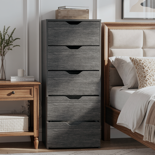 Sunvega 5 Drawer Tall Dresser with Pull Out System in Fine White Finish
