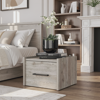 Sunvega Wall-Mounted Nightstand with Sleek Single Drawer and Spacious Top Shelf
