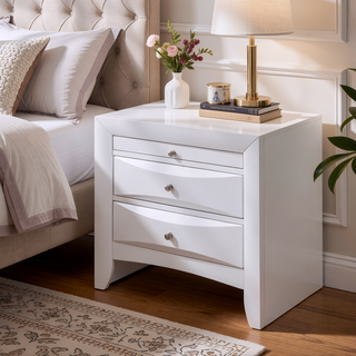 Sunvega White Nightstand with Two Spacious Drawers and Top Tray for Bedroom