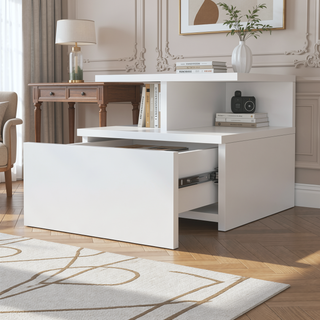 Sunvega Floating Nightstand with 2-Tier Shelf and Spacious Drawer for Easy Storage