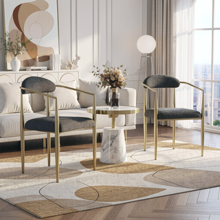 Sunvega Modern Upholstered Dining Chairs with Boucle Backrest and Black Metal Legs Set of 2