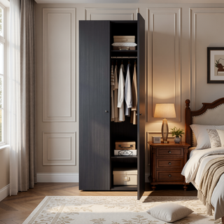 Sunvega 66.9 Inch Tall Oak Wardrobe Cabinet with 4 Shelves and Hanging Rod