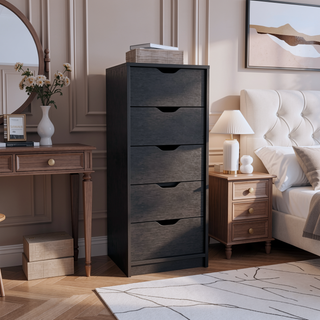 Sunvega 5 Drawer Tall Dresser with Pull Out System in Fine White Finish