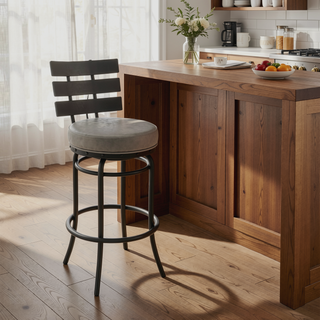 Sunvega Swivel Bar or Counter Stool with Gray Faux Leather and 360-Degree Rotation