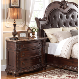 Sunvega Silver Finish European Design Nightstand with Genuine Marble Top