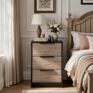 Sunvega 42 Inch High Modern Five Drawer Dresser in Black and Light Oak