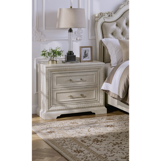 Sunvega Antique White Finish Wooden Nightstand with Two Drawers and Bar Handles
