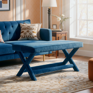 Sunvega Mid-Century Modern Velvet Upholstered Accent Bench with X-Crossed Legs