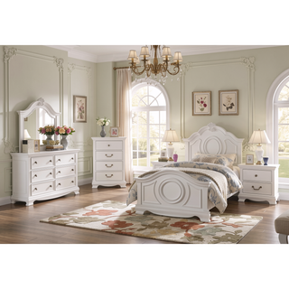 Sunvega White Wood Nightstand with Dovetail Drawers and Polished Nickel Knobs