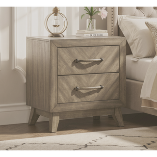 Sunvega Antique Gray 2-Drawer Nightstand with Metal Accents for Bedroom Storage