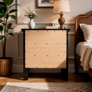 Sunvega Chic Black Casual Nightstand with Three Spacious Drawers for Bedrooms