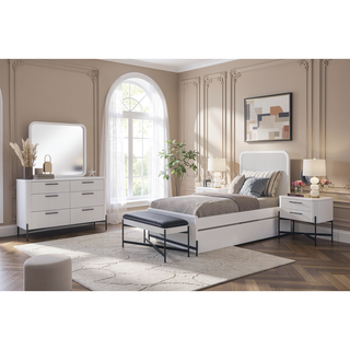 Sunvega White 2 Drawer Nightstand with USB Charging Port and Reeded Fronts