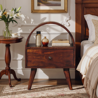 Sunvega Solid Mango Wood Chestnut Bedside Table with Drawer and Open Slot