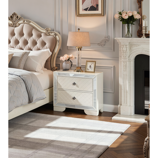 Sunvega Modern Grey Wooden Nightstand with 2 Drawers and Unique Handles