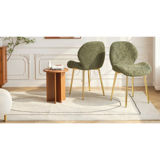 Sunvega Modern Minimalist White Teddy Velvet Dining Chairs Set of 2 with Gold Metal Legs