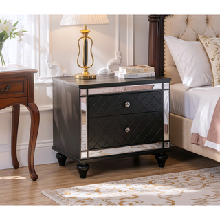 Sunvega Glam Style 2 Drawer Nightstand with Mirror Plating and Tapered Legs