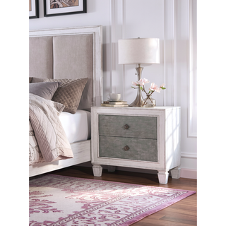 Sunvega Modern Farmhouse Nightstand with 2 Drawers in Rustic Gray White Finish