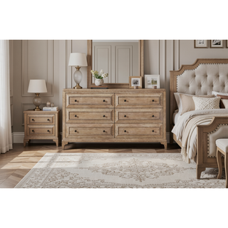 Sunvega Modern 6 Drawer Dresser with Custom Hardware and Sand Finish