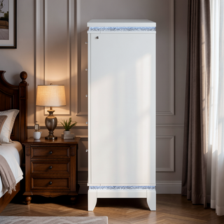 Sunvega White Nightstand with Cooler Bluetooth Speaker and LED Lighting