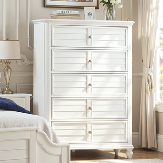 Sunvega Antique White Finish Coastal Transitional Style Chest with Ball Bearing Glides
