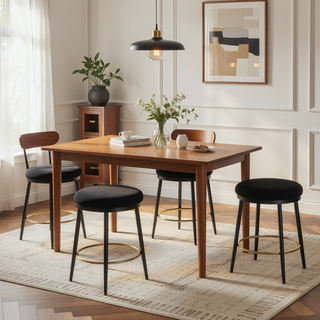 Sunvega Modern Black Iron Frame Counter Stools Set of 2 with Sponge Cushion and Footrest