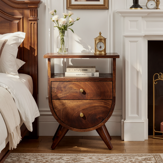 Sunvega Solid Mango Wood Split Bedside with 2 Drawers and Open Slot