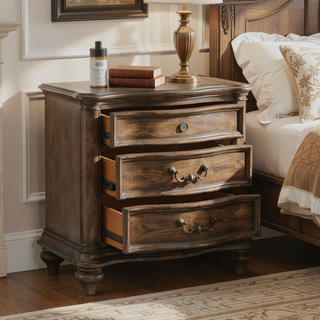Sunvega Brown Oak Finish 3 Drawer Nightstand Bedside Table with Antique Bronze Hardware