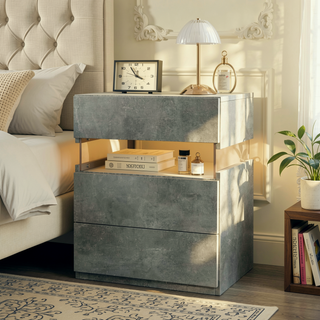 Sunvega LED Nightstand with Acrylic Board and RGB Lights 3 Drawer Bedside Table
