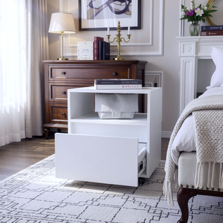 Sunvega White 1-Drawer Nightstand with Smooth Rolling Casters and Spacious Top Surface