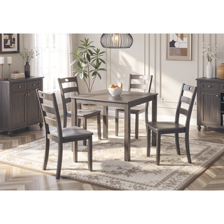 Sunvega Transitional Walnut Finish Dining Table Set with Four Slat Back Chairs