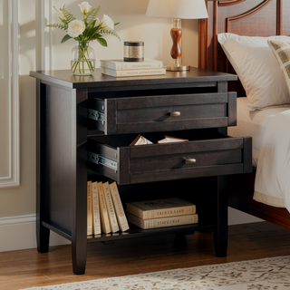 Sunvega Solid Wood Transitional Nightstand with Two Drawers in Hickory Brown