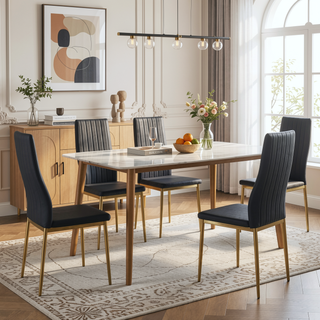 Sunvega Golden Legs and Black Seat Comfortable Durable Dining Chair Set of 4