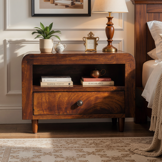 Sunvega Chunky Chestnut Floating Bedside with Drawer and Open Shelf