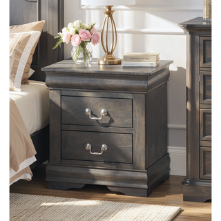 Sunvega Dark Grey 2-Drawer Nightstand with Elegant Metal Hardware and Ample Storage