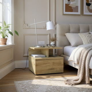 Sunvega Floating Nightstand with Large Drawer and Multiple Shelves for Storage or Decor