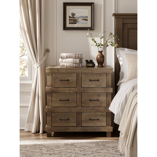 Sunvega Antique Oak and Gunmetal Finish Wooden Nine-Drawer Dresser