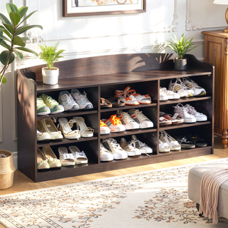Sunvega Red Cocoa Entryway Shoe Bench with Nine Open Shelves for 18 Pairs